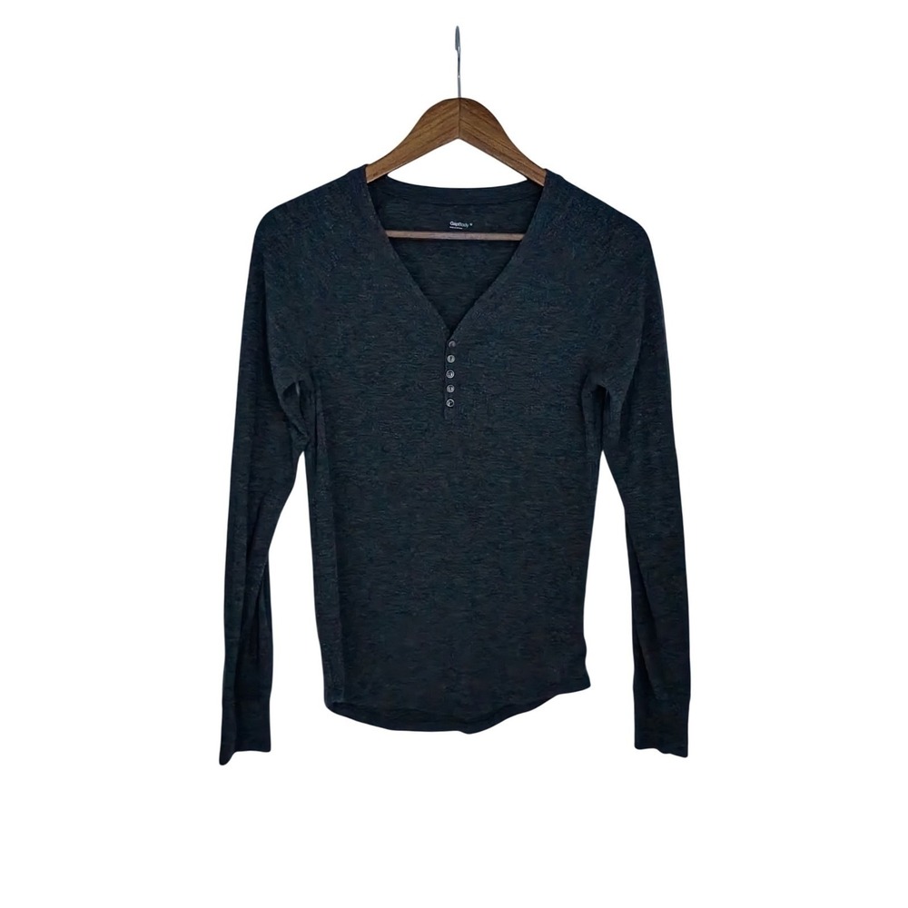 GapBody Charcoal Heather Henley V Neck Long Sleeve Top M Minimalist Loungewear